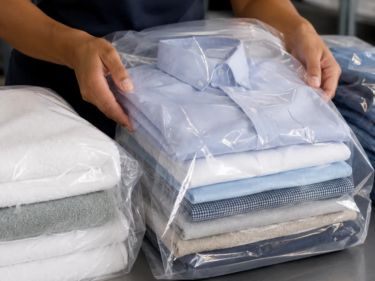 Crisp pressed shirts packaged and ready to go